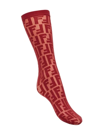 Fendi Ff Logo Embroidered Socks In Red