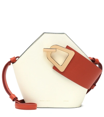 Danse Lente White And Brown Johnny Mini Leather Bucket Bag In Beige