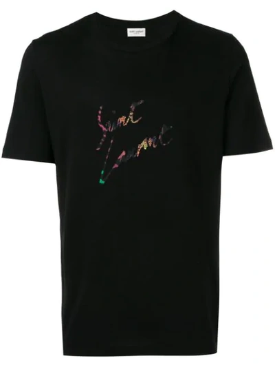 Saint Laurent Logo-print Cotton-jersey T-shirt In Black