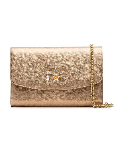 Dolce & Gabbana Embellished Logo Crossbody Bag In Metallic