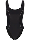 Versace Logo Detail Maillot Swimsuit In Black