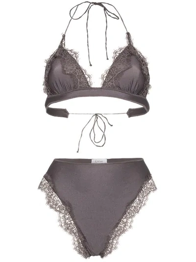 Oseree Travaille Lace Triangle Bikini In Grey