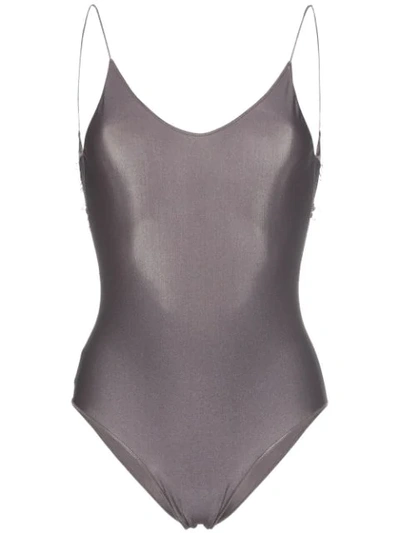 Oseree Travaille Lace Trim Scoop Back Swimsuit In Grey
