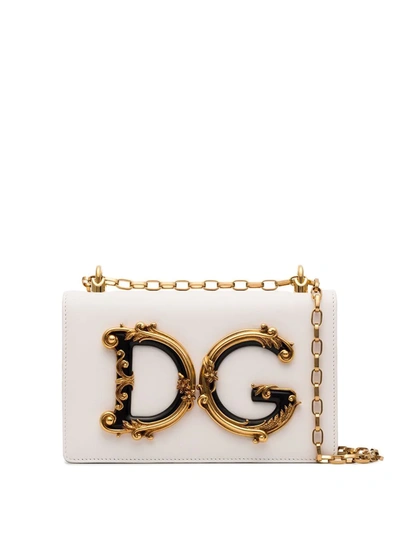 Dolce & Gabbana White Baroque Dg Logo Leather Cross Body Bag