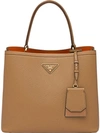 Prada Double Saffiano Leather Bag In Brown