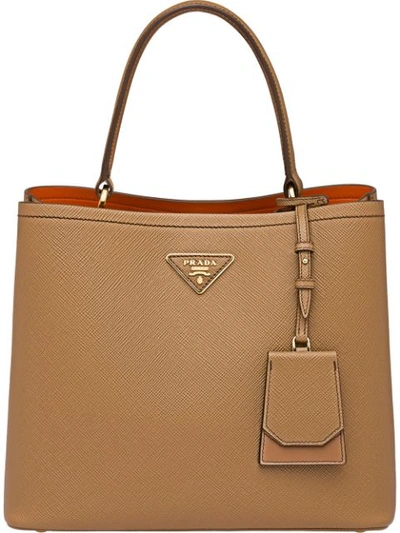 Prada Double Saffiano Leather Bag In Brown