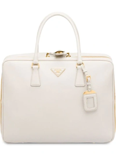 Prada Saffiano Logo Suitcase In White