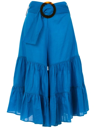 Adriana Degreas Belted Cropped Wide-leg Pants In Blue