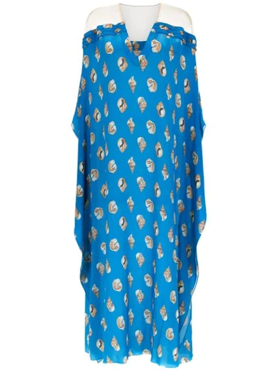 Adriana Degreas Silk Conchiglie Kaftan In Blue