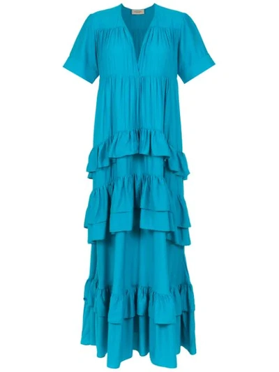Adriana Degreas Ruffled Long Dress In Blue
