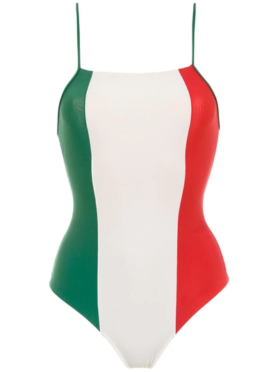 Adriana Degreas Tricolor One Piece Swimsuit In Green