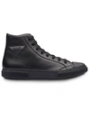 Prada Logo-patch High-top Leather Sneakers In Black