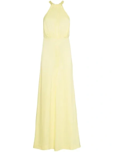 Rotate Birger Christensen Wide Leg Halterneck Satin Jumpsuit In Yellow