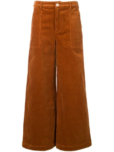Ganni Wide Leg Corduroy Trousers In Brown