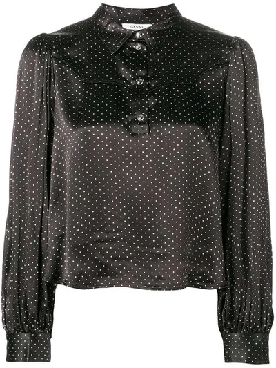 Ganni Half Buttoned Cropped Shirt In Black