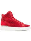 Philipp Plein Rhinestone Embellished Hi-top Sneakers In Red