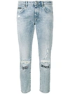 Philipp Plein Distressed Cropped Jeans In Blue