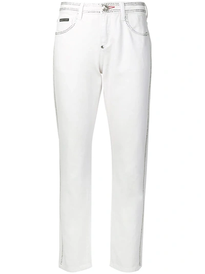 Philipp Plein Crystal Embellished Slim-fit Jeans In White