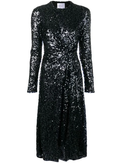 Galvan Moonlight V-neck Sequin Midi Dress In Blue