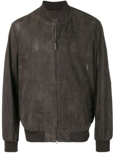Brioni Perforated Bomber Jacket In Brown