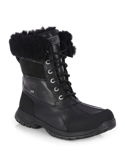 Ugg Men's Butte Waterproof Leather Cuffed Boots In Black/black