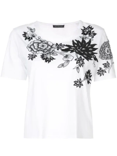 Josie Natori Floral Embroidered T-shirt In White