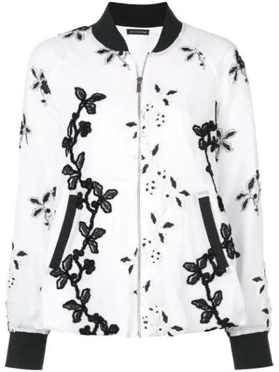 Josie Natori Embroidered Bomber Jacket In White