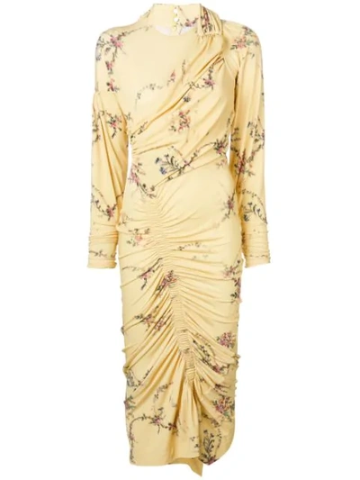 Preen By Thornton Bregazzi Floral Print Ruched Dress In Yellow
