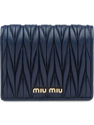 Miu Miu Matelassé Leather Wallet In Blue