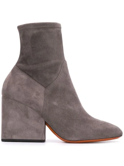 Santoni Chunky Heel Ankle Boots In Grey