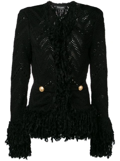 Balmain Knitted Fringe Cardigan In Black
