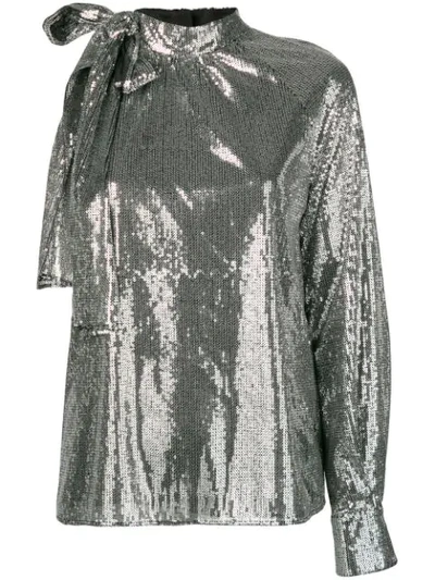 Msgm One Sleeve Sequin Top In Silver