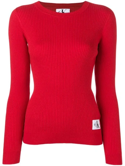 Calvin Klein Jeans Est.1978 Ribbed Knit Sweater In Red