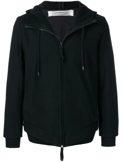 Individual Sentiments Woven Zip Front Hoodie In Black