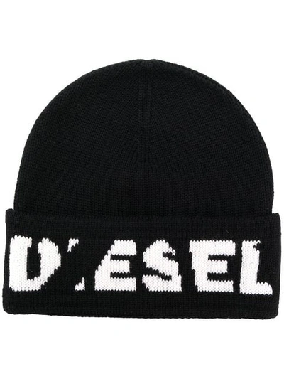 Diesel Logo Beanie Hat In Black
