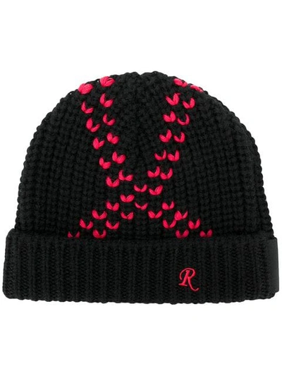 Raf Simons Knit Contrast Stitch Beanie - Black