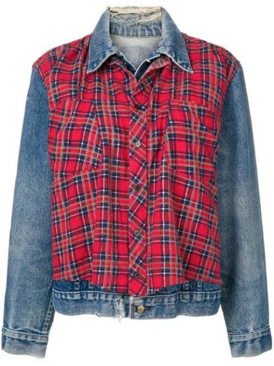 R13 Layered Check Denim Jacket In Blue