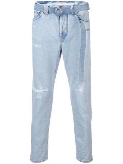 Off-white Belted Ripped Jeans - Blue