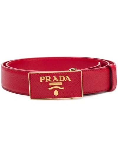 Prada Saffiano Leather Logo Belt In Red