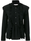 Chloé Pleated Trim High Neck Blouse In Black