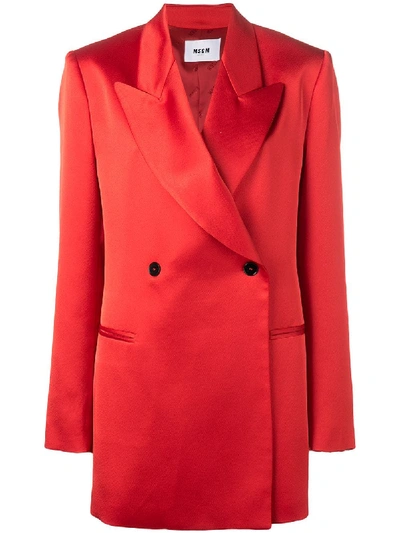 Msgm Oversized Double-breasted Satin Blazer In Red