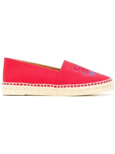 Kenzo Tiger Embroidered Espadrilles In Red