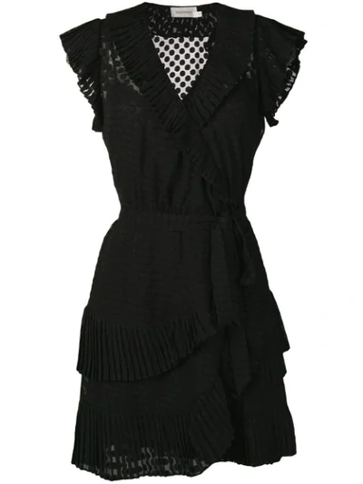 Zimmermann Plisse Mini Wrap Dress In Black