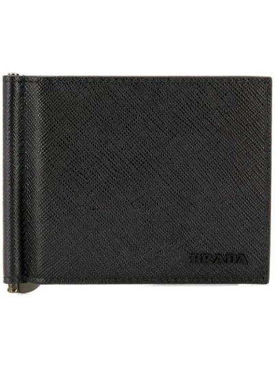 Prada Saffiano Leather Money Clip Wallet In Black