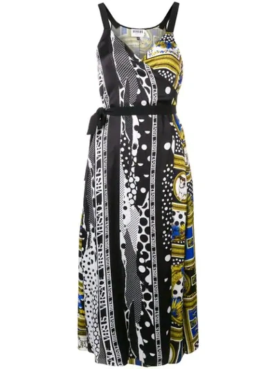 Versus Printed Wrap Dress In Black