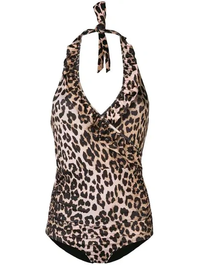 Ganni Leopard Print Swimsuit - Neutrals