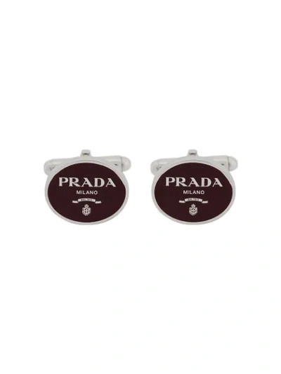 Prada Lettering Logo Cufflinks In F0041 Rubino
