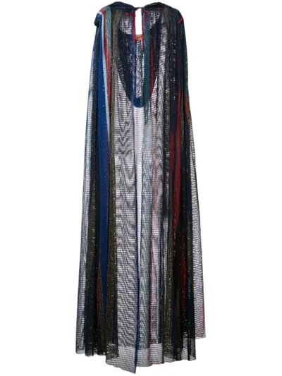 Missoni Mesh Knit Hooded Cape In Blue
