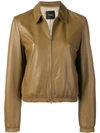 Theory Zipped Leather Jacket In Brown