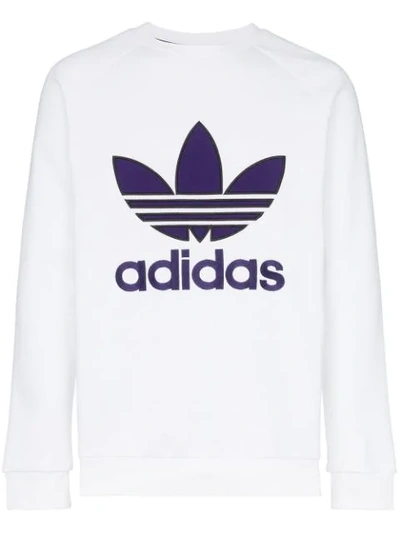 Adidas Originals Adidas Purple Logo Crew Neck Sweatshirt In White